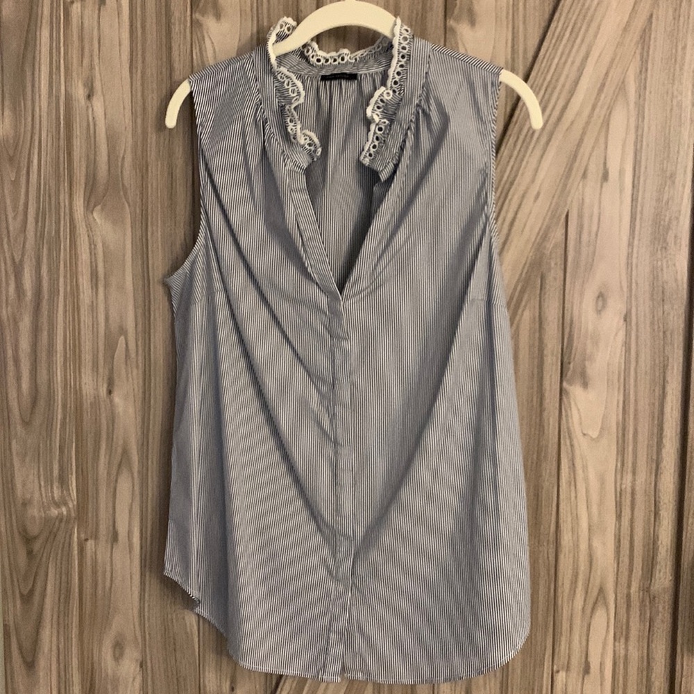 Ann Taylor Blue and White Striped Top